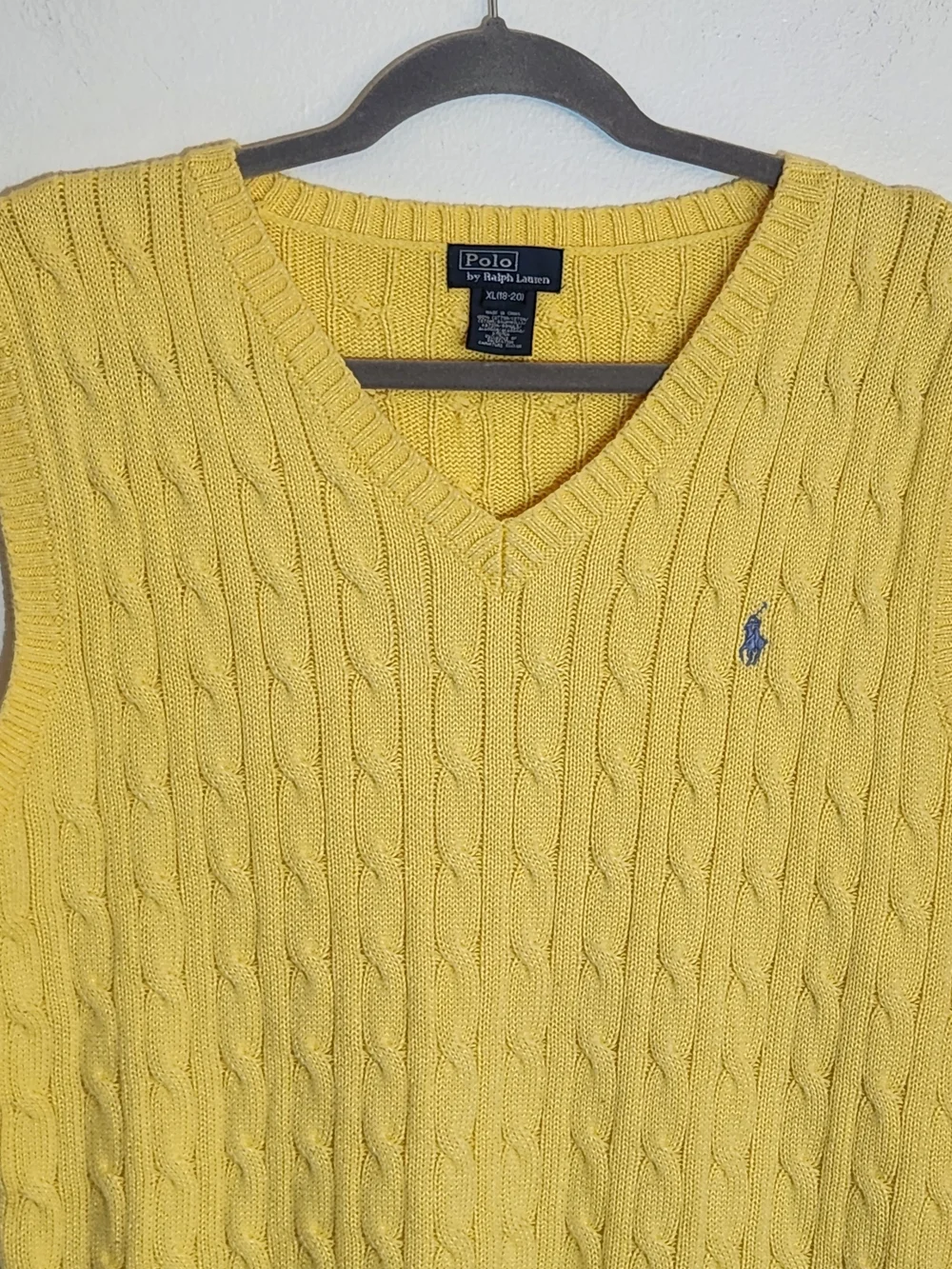 Polo Ralph Lauren Boys Yellow Cable Knit Sweater Vest Size XL 18-20
